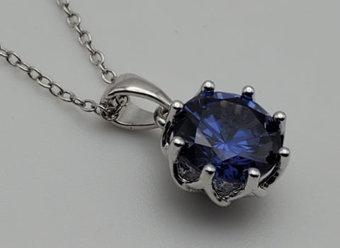 Vintage Light Blue Cubic Zirconia Sterling Silver Pendant on Sterling Silver Chain Necklace - 18"