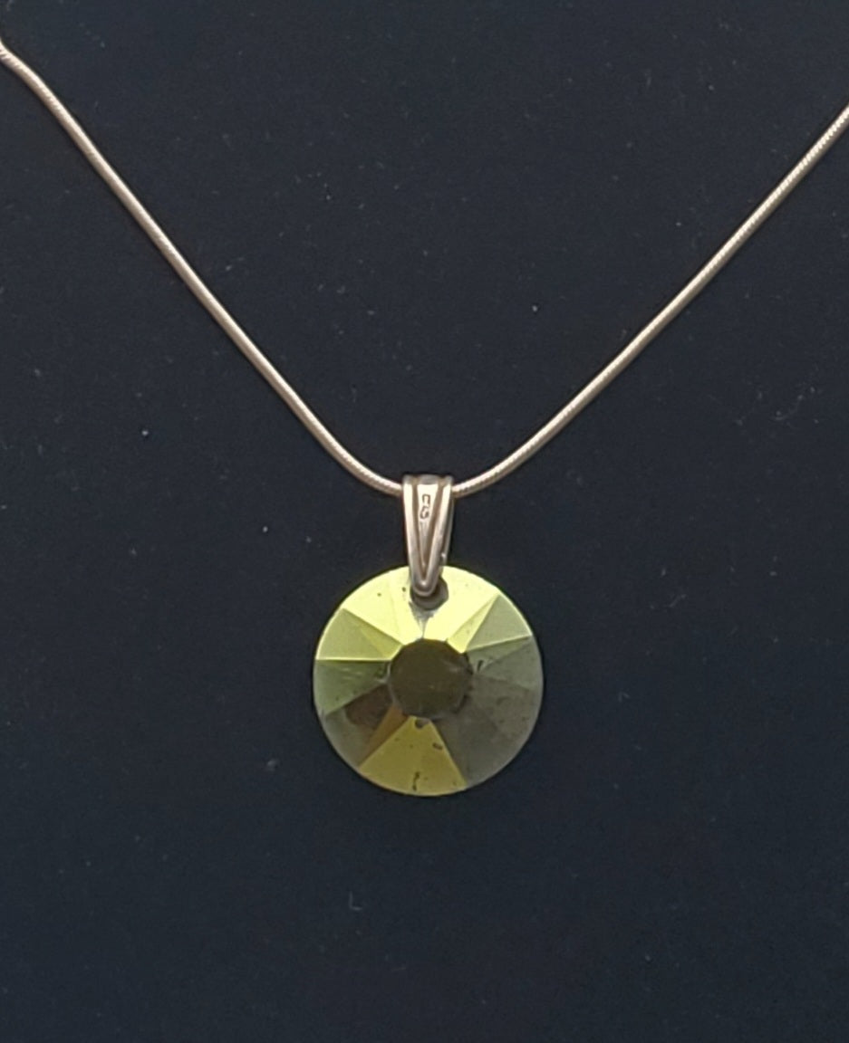 Vintage Foil Backed Etched Spiral Glass Pendant on Sterling Silver Necklace - 20"