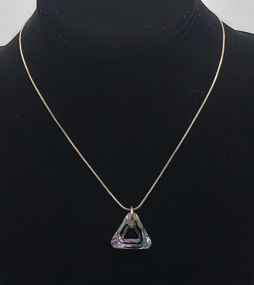 Vintage Faceted Prismatic Triangular Foil-Backed Pendant on Sterling Silver Necklace - 16"
