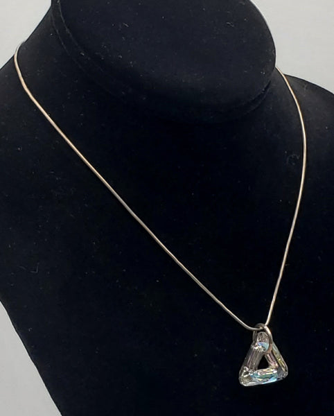 Vintage Faceted Prismatic Triangular Foil-Backed Pendant on Sterling Silver Necklace - 16"