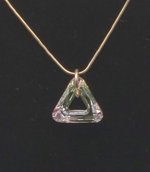 Vintage Faceted Prismatic Triangular Foil-Backed Pendant on Sterling Silver Necklace - 16"