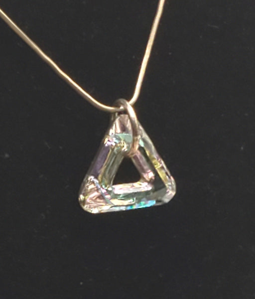 Vintage Faceted Prismatic Triangular Foil-Backed Pendant on Sterling Silver Necklace - 16"