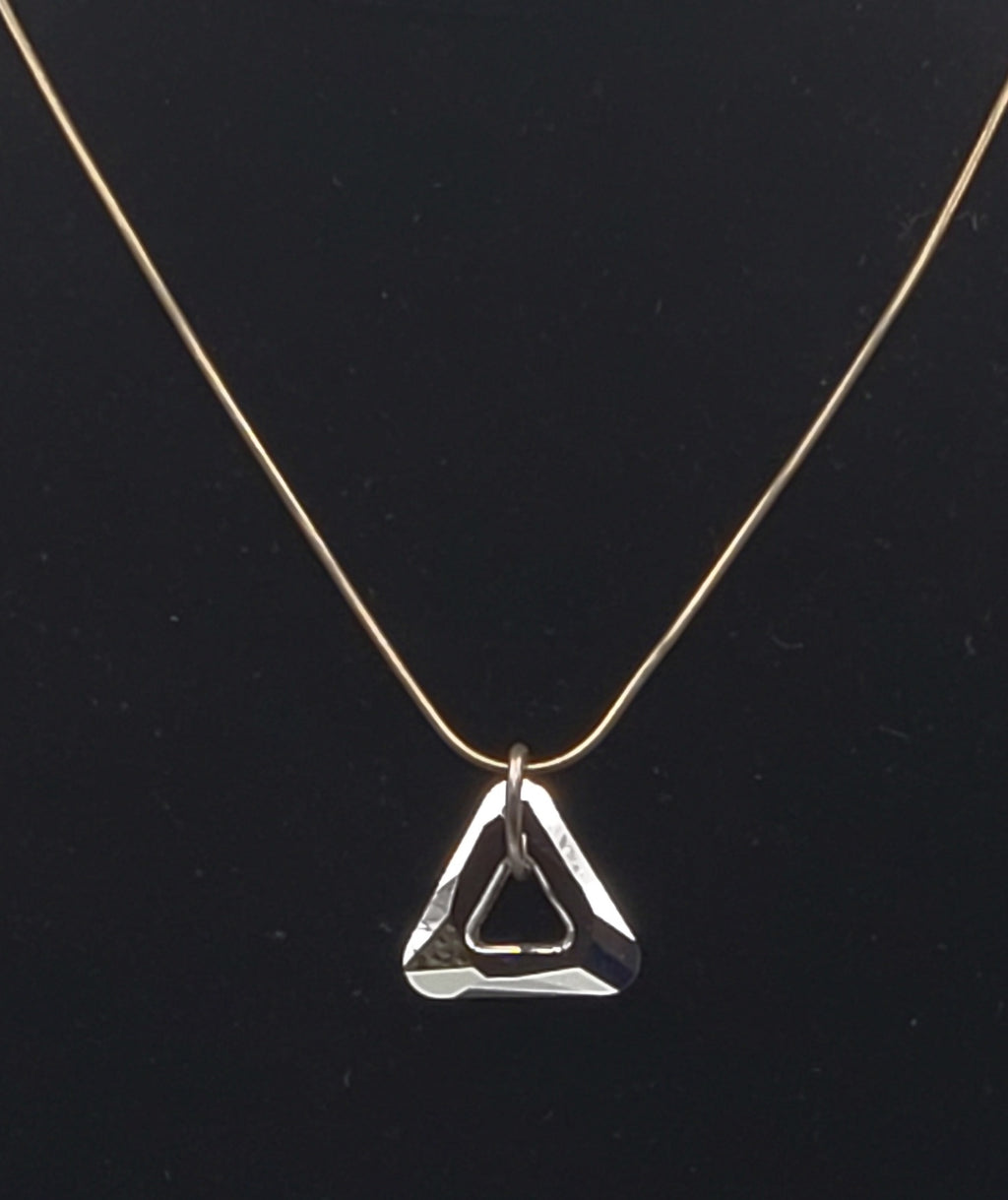 Vintage Faceted Prismatic Triangular Foil-Backed Pendant on Sterling Silver Necklace - 16"