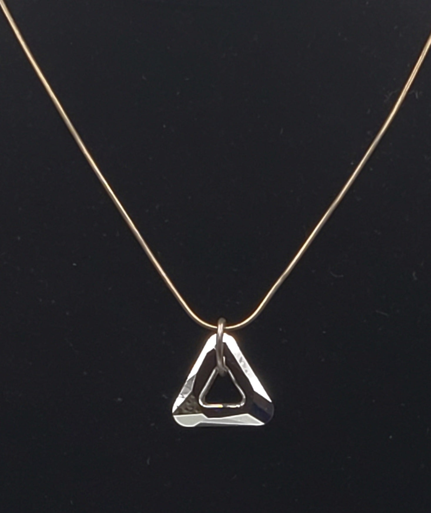 Vintage Faceted Prismatic Triangular Foil-Backed Pendant on Sterling Silver Necklace - 16"