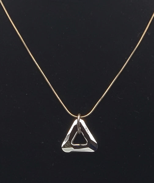 Vintage Faceted Prismatic Triangular Foil-Backed Pendant on Sterling Silver Necklace - 16"