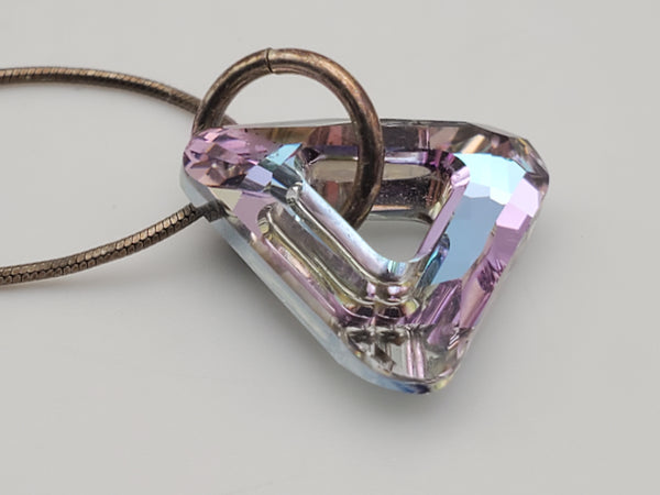 Vintage Faceted Prismatic Triangular Foil-Backed Pendant on Sterling Silver Necklace - 16"