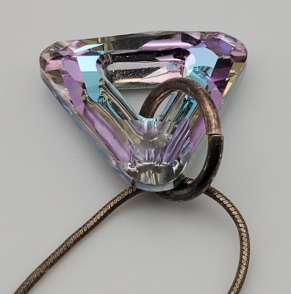 Vintage Faceted Prismatic Triangular Foil-Backed Pendant on Sterling Silver Necklace - 16"