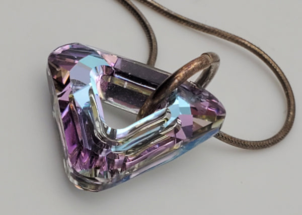 Vintage Faceted Prismatic Triangular Foil-Backed Pendant on Sterling Silver Necklace - 16"