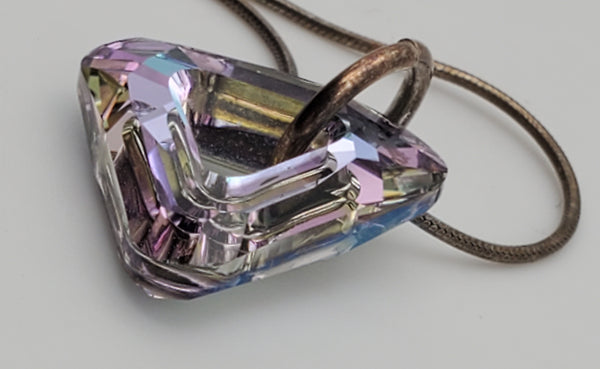 Vintage Faceted Prismatic Triangular Foil-Backed Pendant on Sterling Silver Necklace - 16"