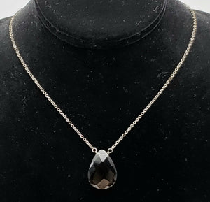 Vintage Smoky Quartz Faceted Teardrop Pendant Chain Necklace - 16.5"