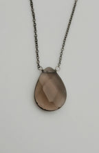 Vintage Smoky Quartz Faceted Teardrop Pendant Chain Necklace - 16.5"