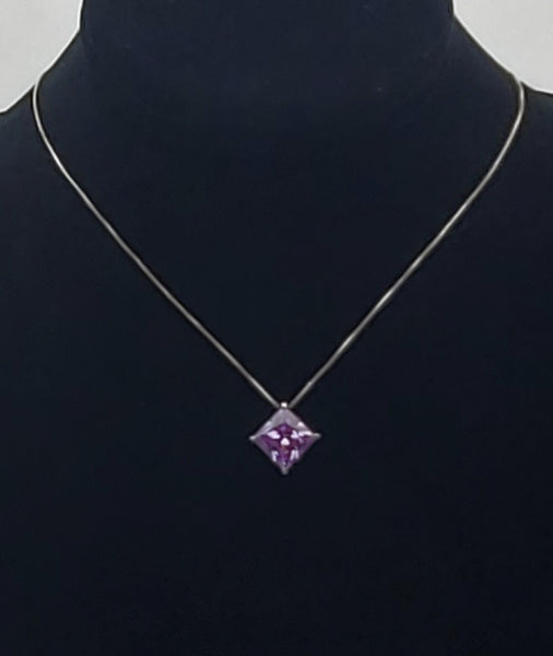 Vintage Light Purple Cubic Zirconia Pendant Sterling Silver Chain Necklace - 18"