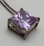 Vintage Light Purple Cubic Zirconia Pendant Sterling Silver Chain Necklace - 18"