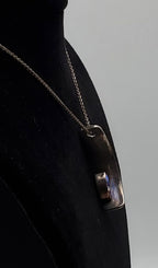 Drew M. Ruiz - Vintage Sterling Silver Iridescent Faceted Glass Modern Design Pendant on Sterling Silver Chain Necklace - 18"