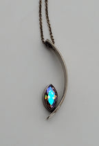 Drew M. Ruiz - Vintage Sterling Silver Iridescent Faceted Glass Modern Design Pendant on Sterling Silver Chain Necklace - 18"