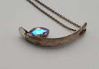 Drew M. Ruiz - Vintage Sterling Silver Iridescent Faceted Glass Modern Design Pendant on Sterling Silver Chain Necklace - 18"