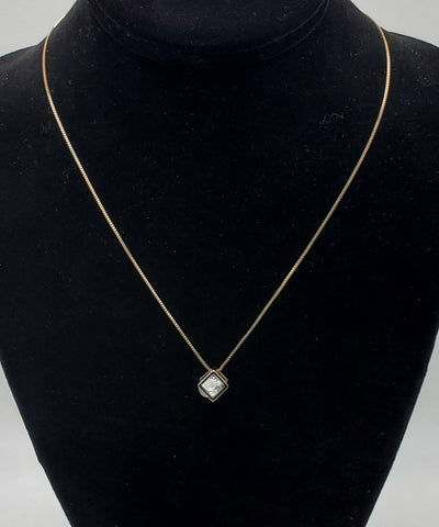 Vintage Caged Rhinestone Gold Tone Pendant on Gold Tone Sterling Chain Necklace - 18"