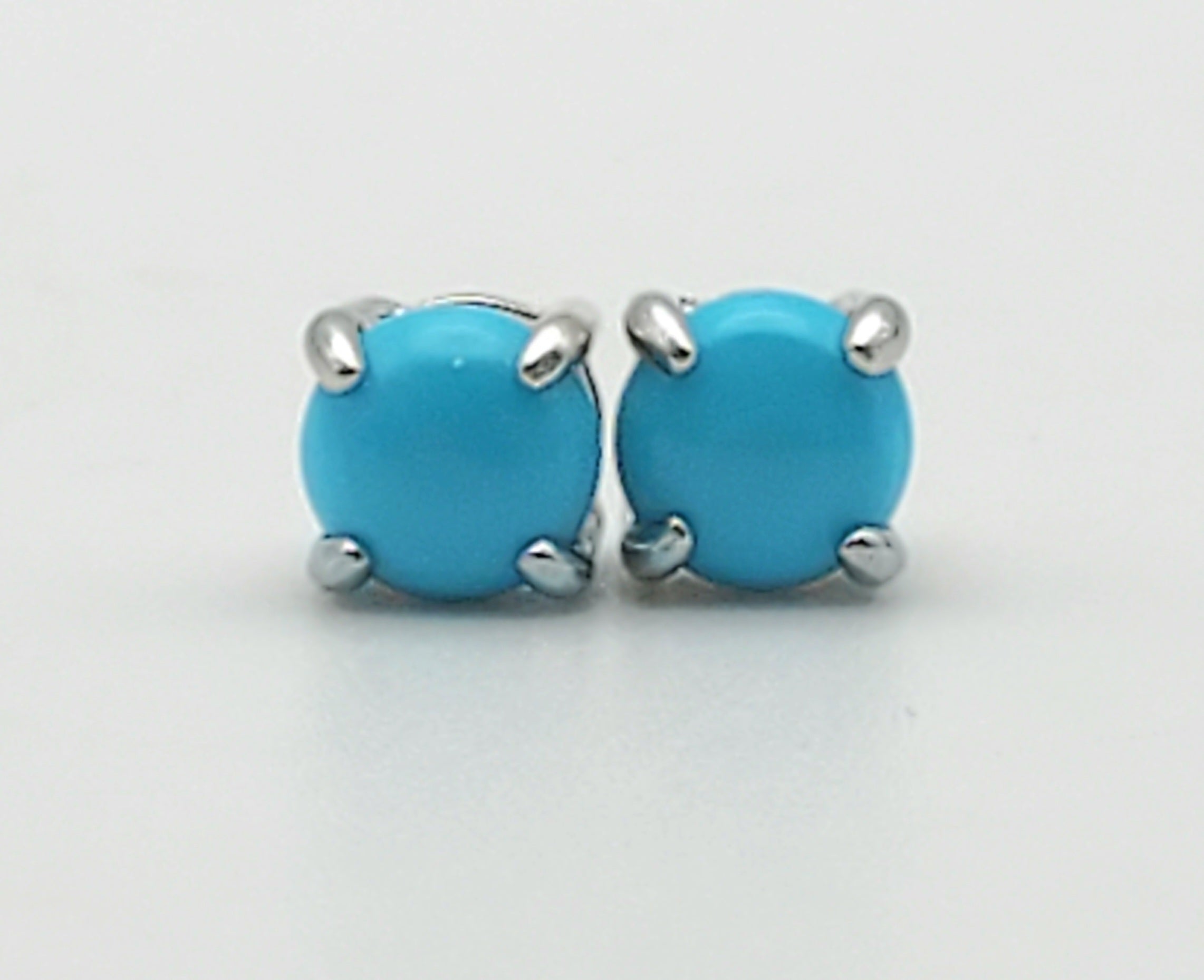 Vintage Turquoise Cabochon Sterling Silver Stud Earrings