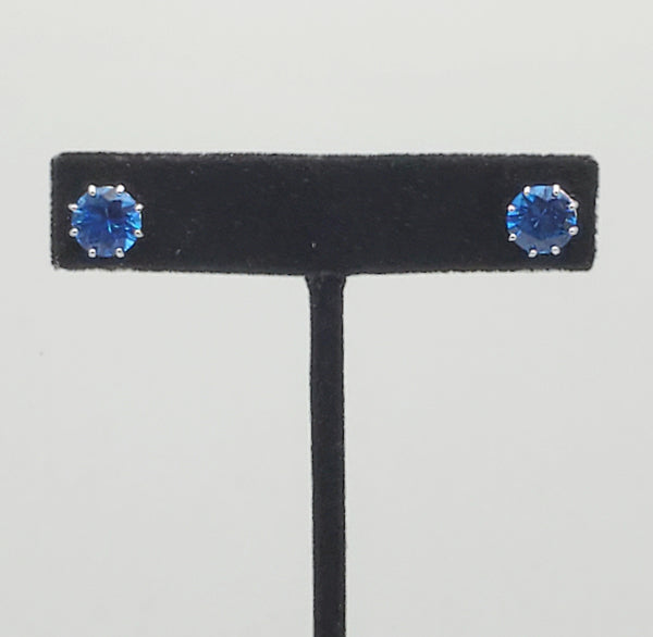 Vintage Synthetic Blue Spinel Sterling Silver Stud Earrings