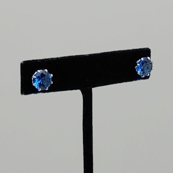 Vintage Synthetic Blue Spinel Sterling Silver Stud Earrings