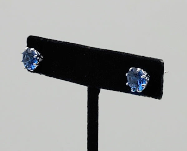 Vintage Synthetic Blue Spinel Sterling Silver Stud Earrings