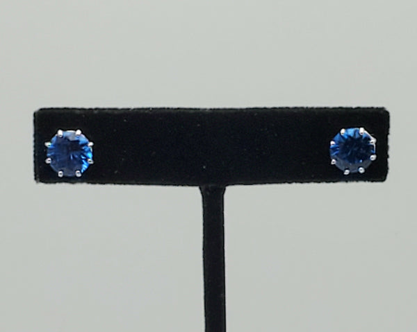 Vintage Synthetic Blue Spinel Sterling Silver Stud Earrings