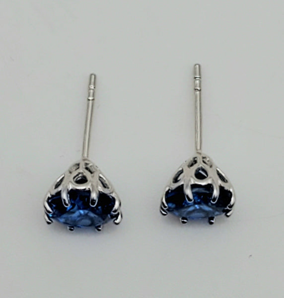 Vintage Synthetic Blue Spinel Sterling Silver Stud Earrings