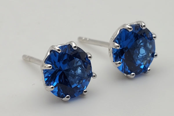 Vintage Synthetic Blue Spinel Sterling Silver Stud Earrings