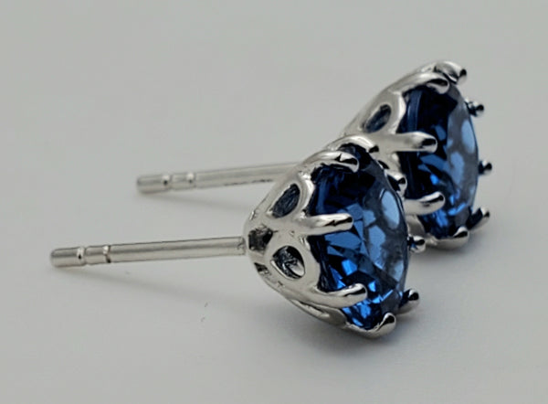 Vintage Synthetic Blue Spinel Sterling Silver Stud Earrings