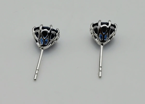 Vintage Synthetic Blue Spinel Sterling Silver Stud Earrings