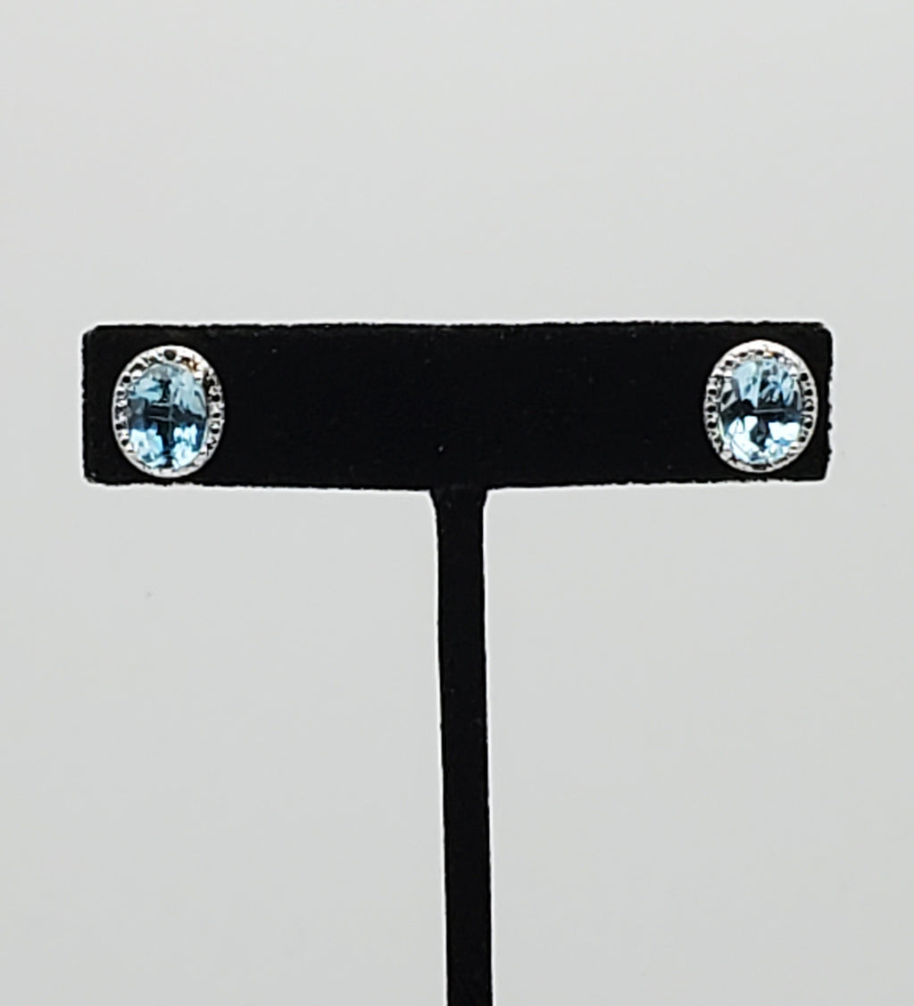 Vintage Blue Topaz Sterling Silver Stud Earrings