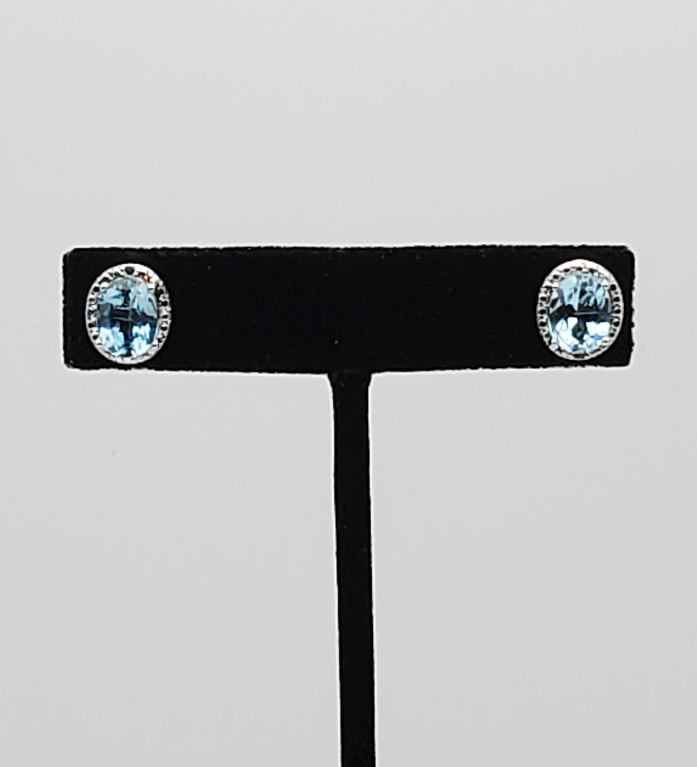 Vintage Blue Topaz Sterling Silver Stud Earrings