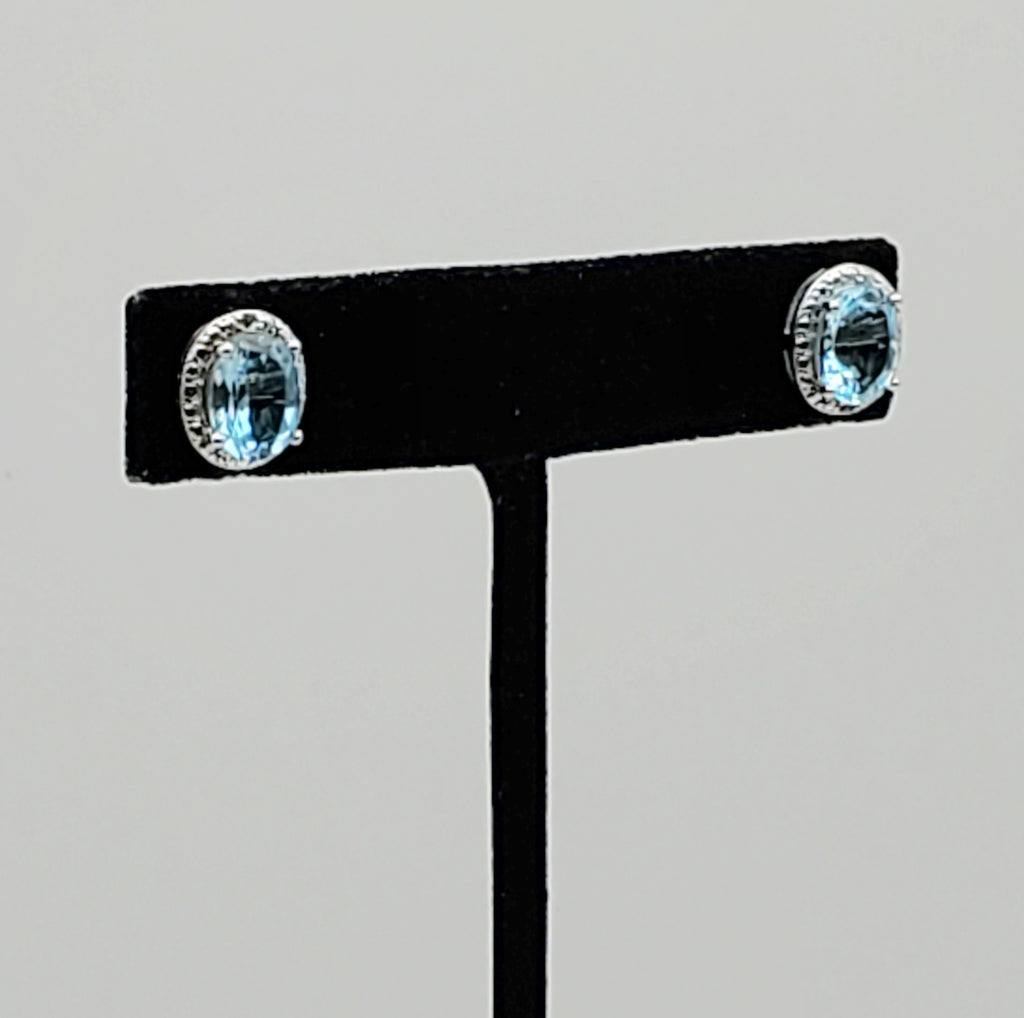 Vintage Blue Topaz Sterling Silver Stud Earrings