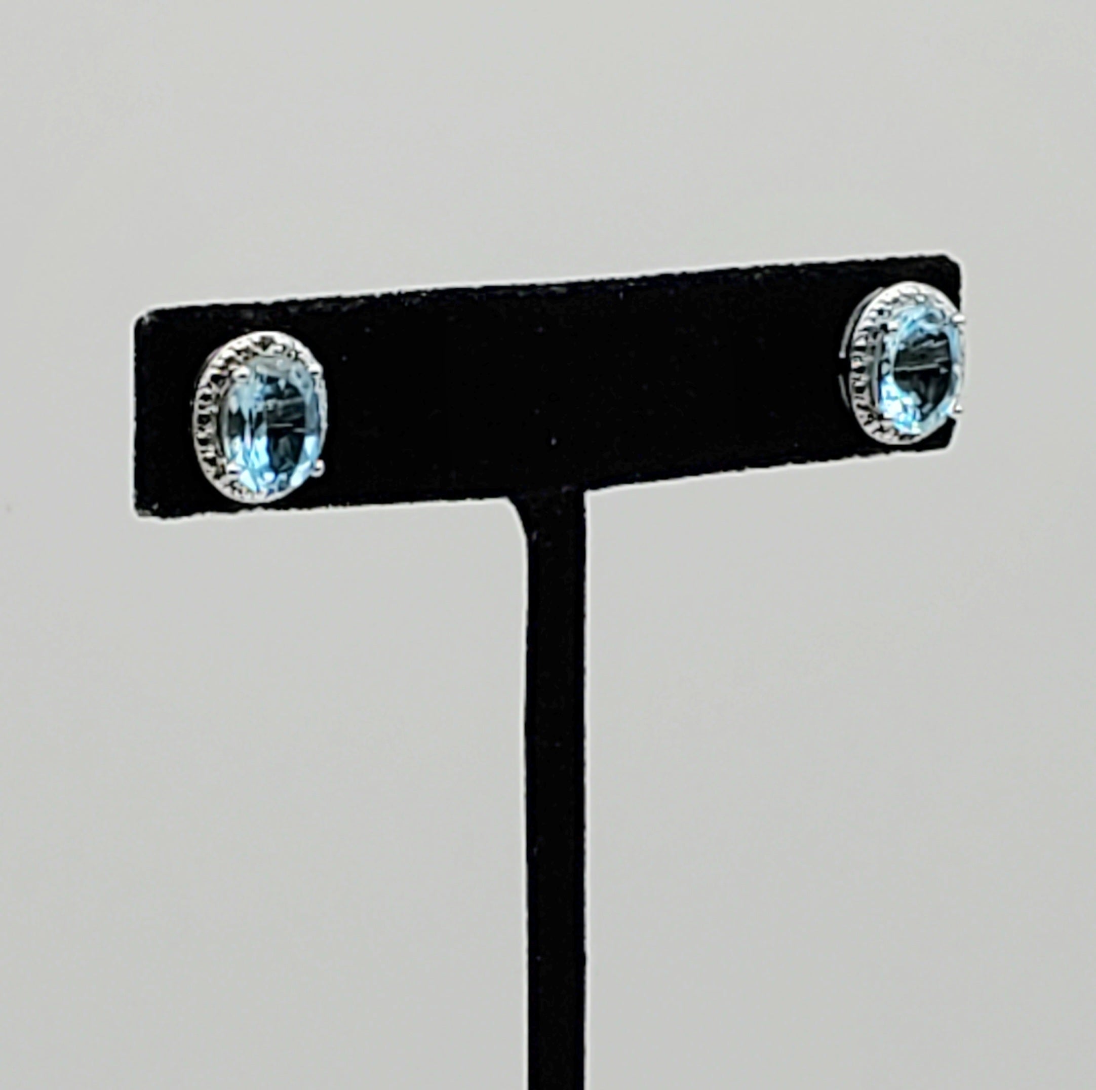 Vintage Blue Topaz Sterling Silver Stud Earrings