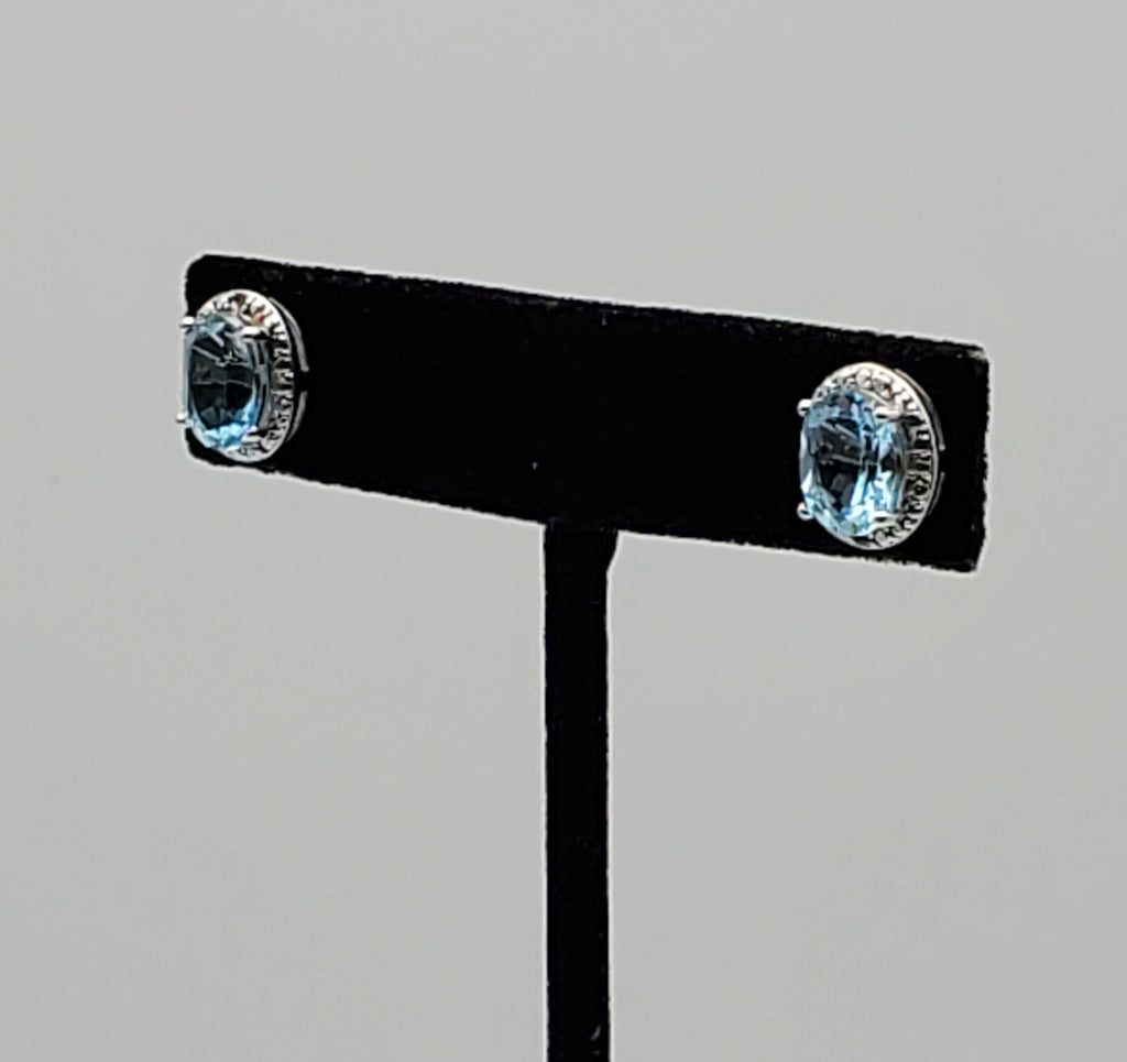 Vintage Blue Topaz Sterling Silver Stud Earrings