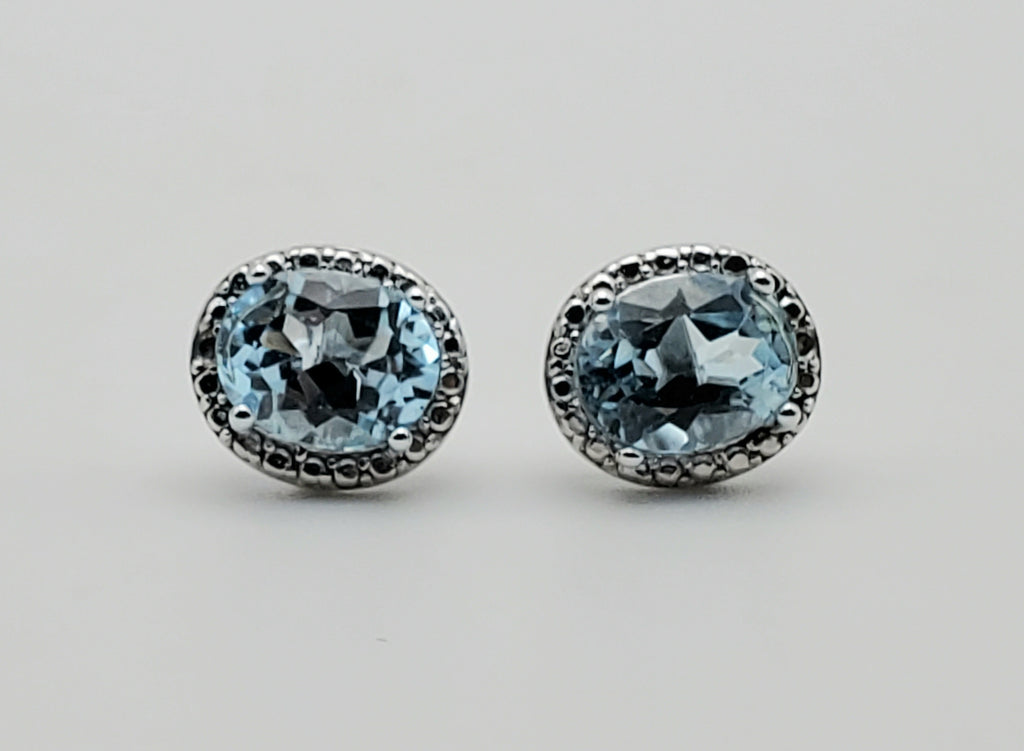 Vintage Blue Topaz Sterling Silver Stud Earrings