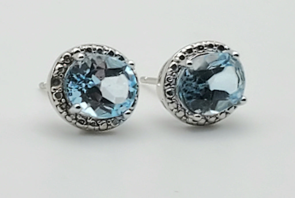 Vintage Blue Topaz Sterling Silver Stud Earrings