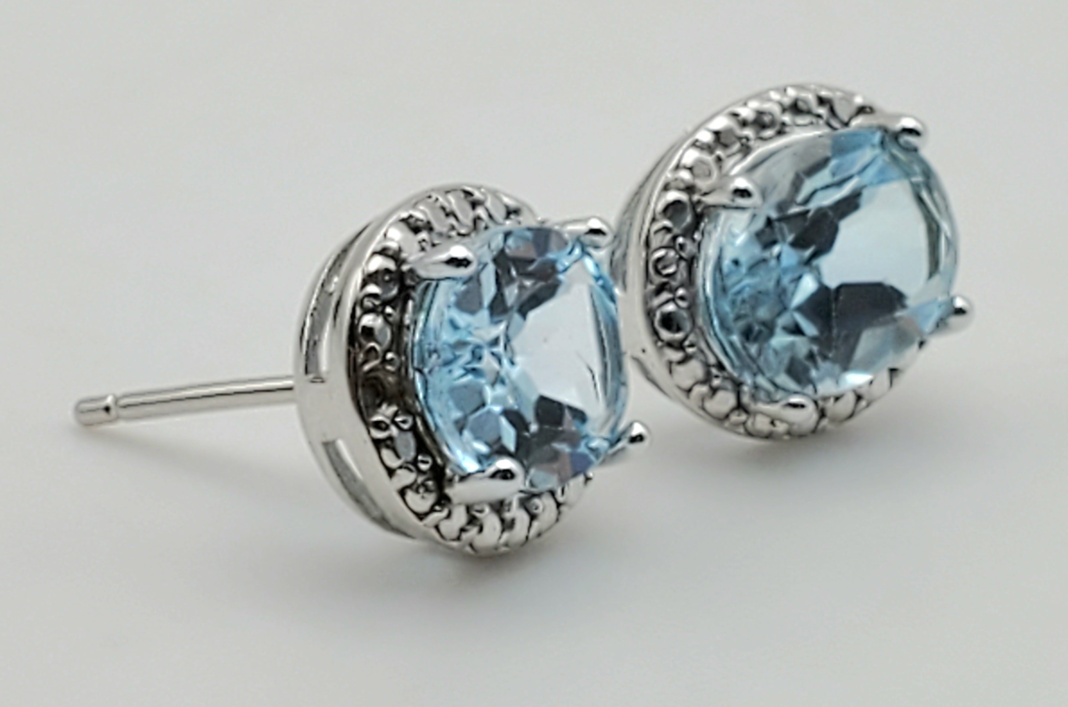 Vintage Blue Topaz Sterling Silver Stud Earrings