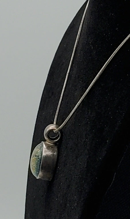 Vintage Handmade Dichroic Glass Sterling Silver Pendant Necklace -16 + 3"