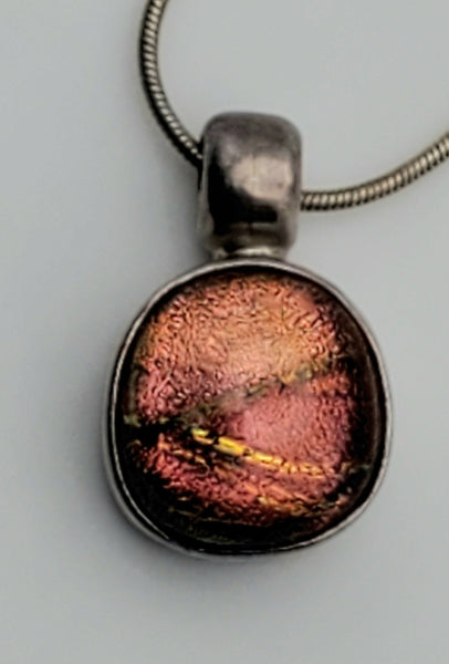 Vintage Handmade Dichroic Glass Sterling Silver Pendant Necklace -16 + 3"