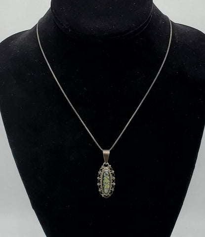 Vintage Handmade Dichroic Glass Sterling Silver Pendant on Sterling Silver Italian Chain Necklace - 23.5"