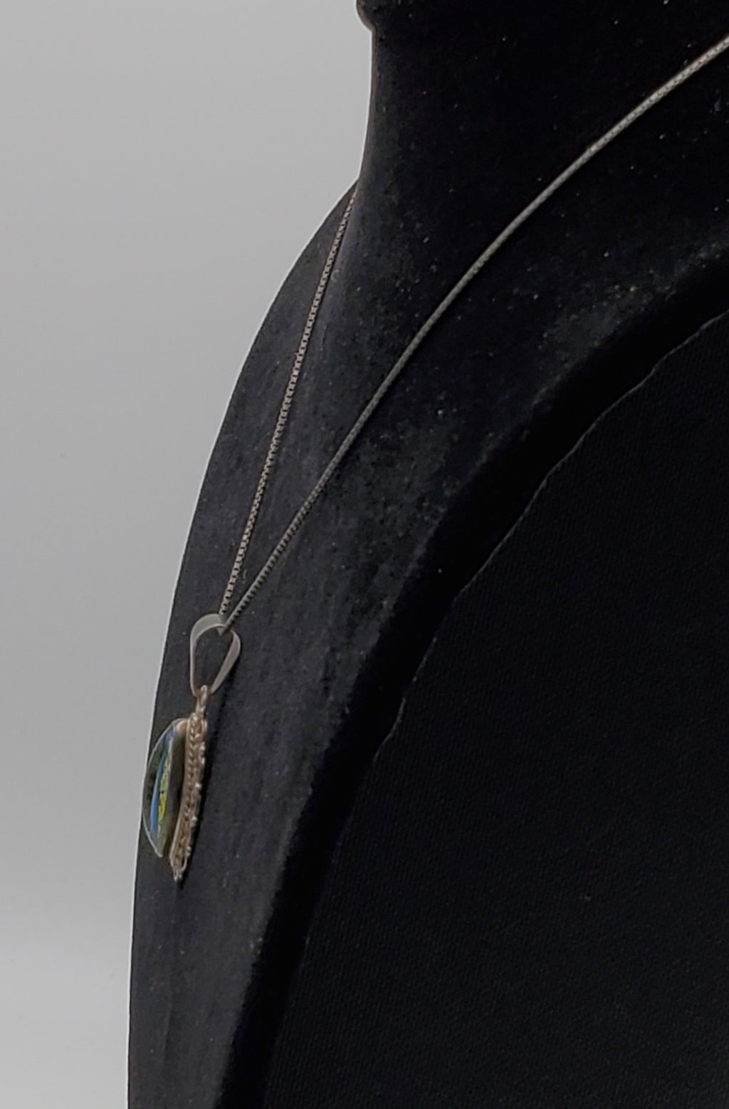 Vintage Handmade Dichroic Glass Sterling Silver Pendant on Sterling Silver Italian Chain Necklace - 23.5"