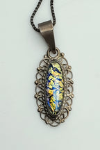 Vintage Handmade Dichroic Glass Sterling Silver Pendant on Sterling Silver Italian Chain Necklace - 23.5"
