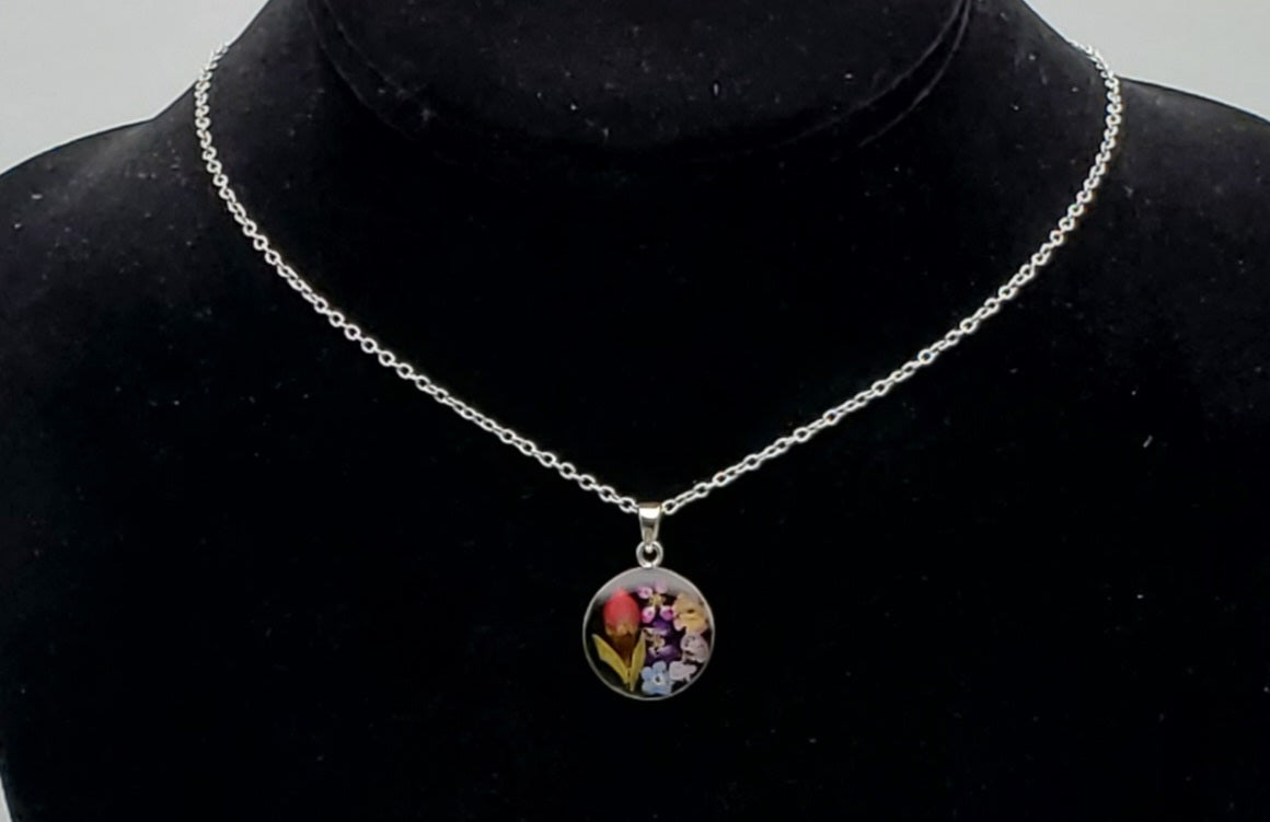 Vintage Dried Flowers Pendant Chain Necklace - 18.25"
