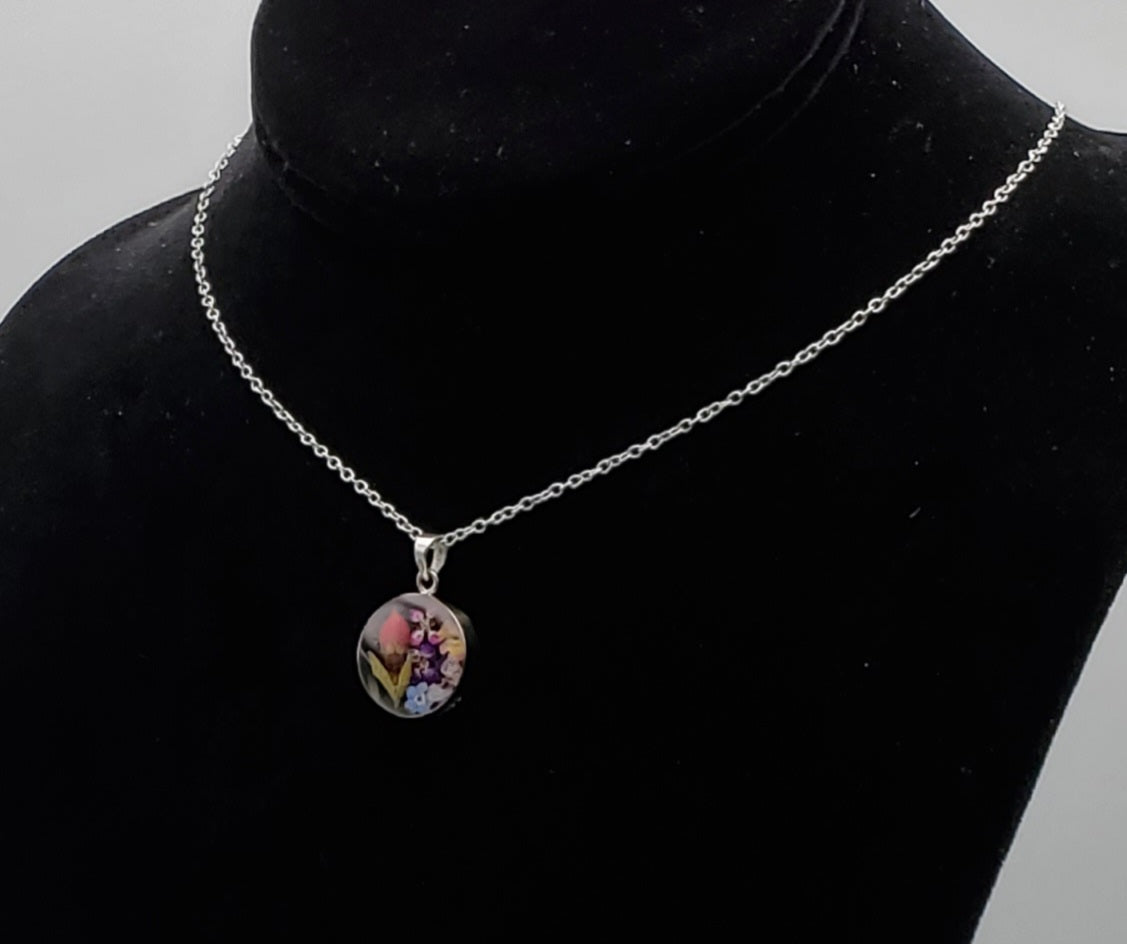 Vintage Dried Flowers Pendant Chain Necklace - 18.25"