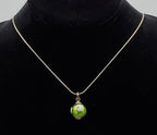 Vintage Green Floral Glass Bead Pendant on Italian Sterling Silver Necklace - 18"