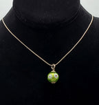 Vintage Green Floral Glass Bead Pendant on Italian Sterling Silver Necklace - 18"