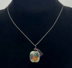 Vintage Floral Glass Bead Pendant on Sterling Silver Chain Necklace - 22"