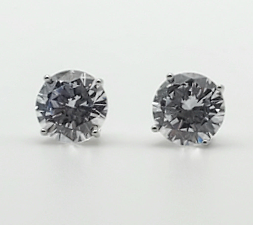 Vintage Cubic Zirconia Sterling Silver Stud Earrings - 10mm