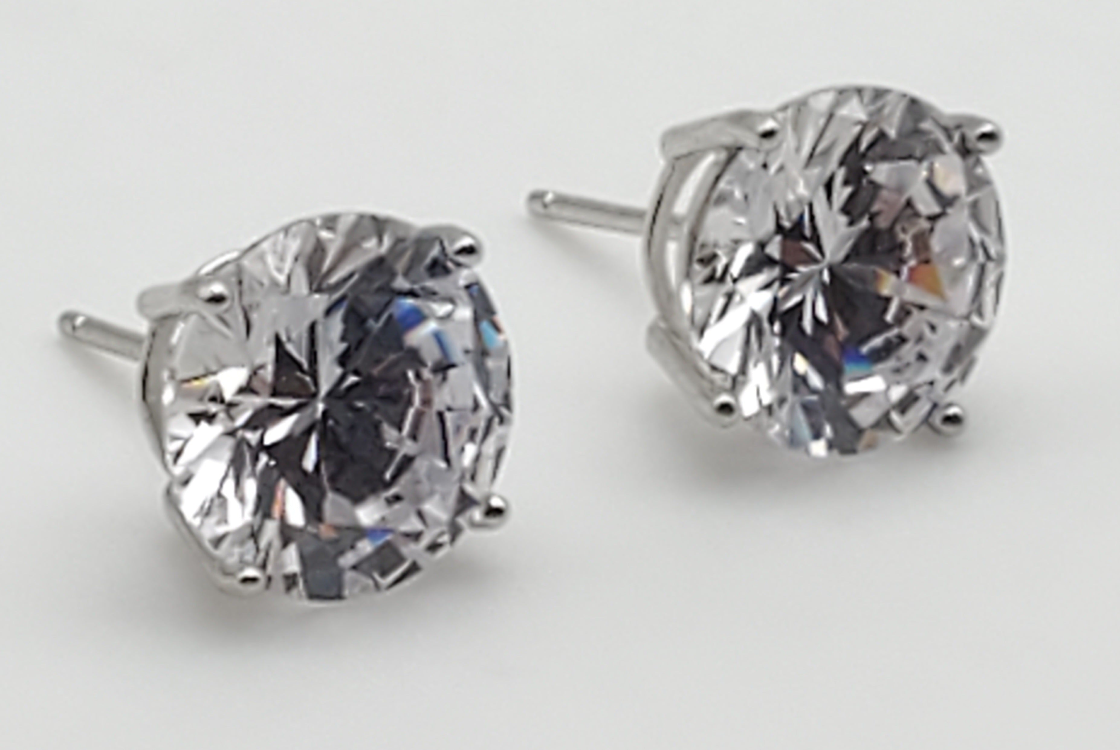 Vintage Cubic Zirconia Sterling Silver Stud Earrings - 10mm